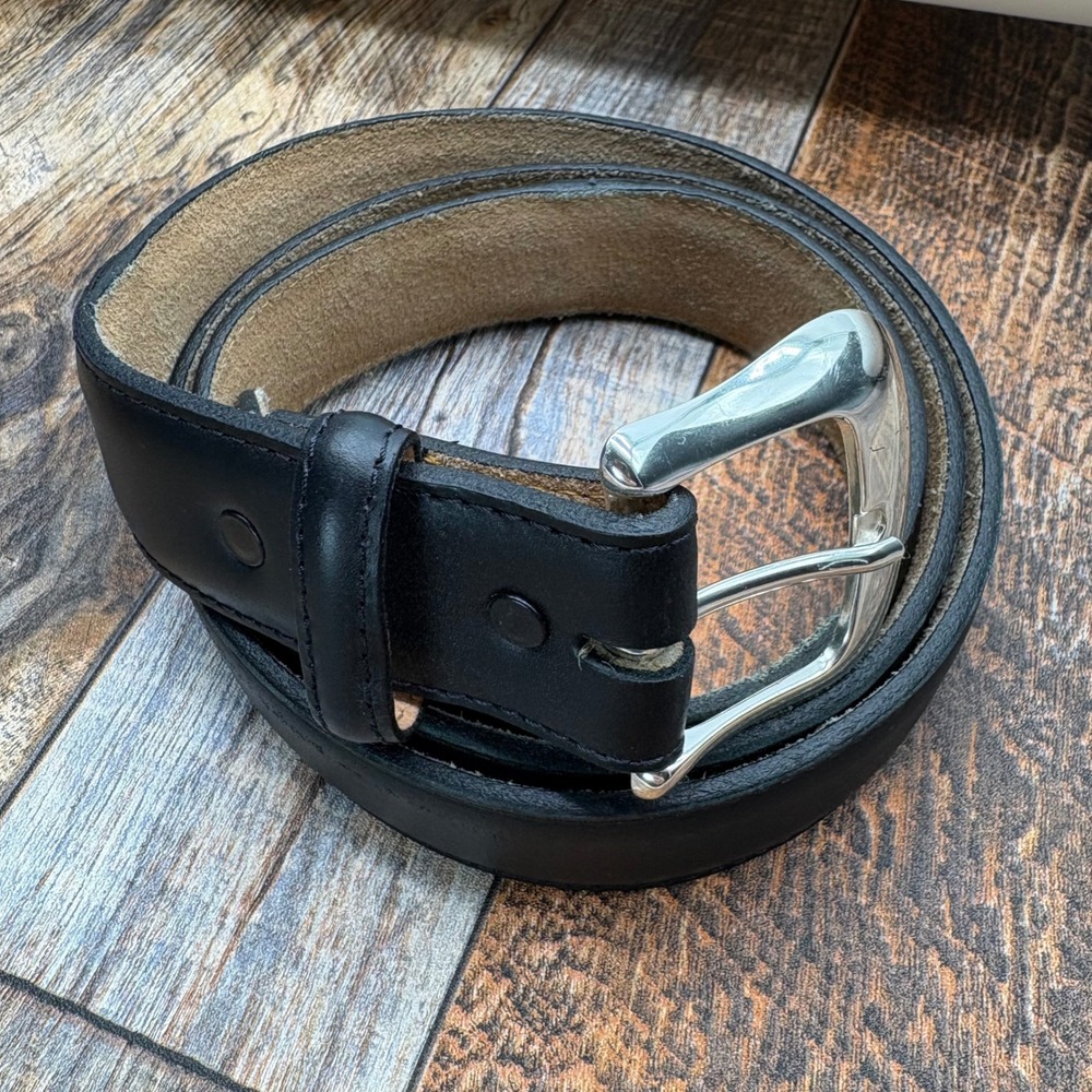 Tony Lama Mens 44 Black Leather Western Belt 0203L Silver Buckle Made in USA